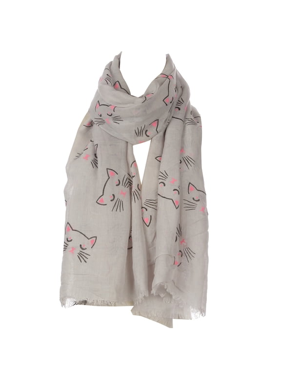Womens Spring Summer Voile Thin Scarf Shawl Lovely Cartoon Sleeping Meow for Cat Print Blanket Beach Sunscreen Wraps Neck Warmer