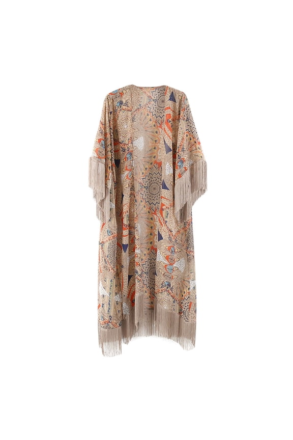 Womens Summer Half Sleeve Chiffon Cardigan Boho Retro Geometric Floral Printed F