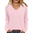 thumbnail image 1 of Yokua Womens Sweaters Casual Long Sleeve Scalloped Trim V Neck Lightweight Ribbed Knit Tunic Shirts Pullover Sweater Tops, 1 of 10