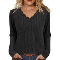 thumbnail image 1 of Yokua Womens Sweaters Casual Long Sleeve Scalloped Trim V Neck Lightweight Ribbed Knit Tunic Shirts Pullover Sweater Tops, 1 of 10