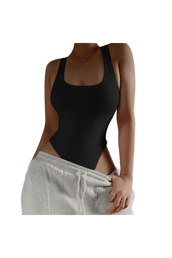 Womens U-Neck Thong Leotard Top Sleeveless Racerback Ribbed Bodysuit Jumpsuits