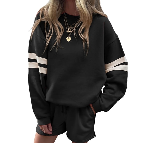 Yokua Womens Varsity Striped Oversized Sweatshirt Crewneck Long Sleeve Casual Fashion Pullover Top Fall Outfits