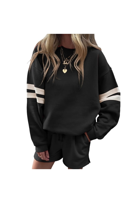 Womens Varsity Striped Oversized Sweatshirt Crewneck Long Sleeve Casual Fashion Pullover Top Fall Outfits