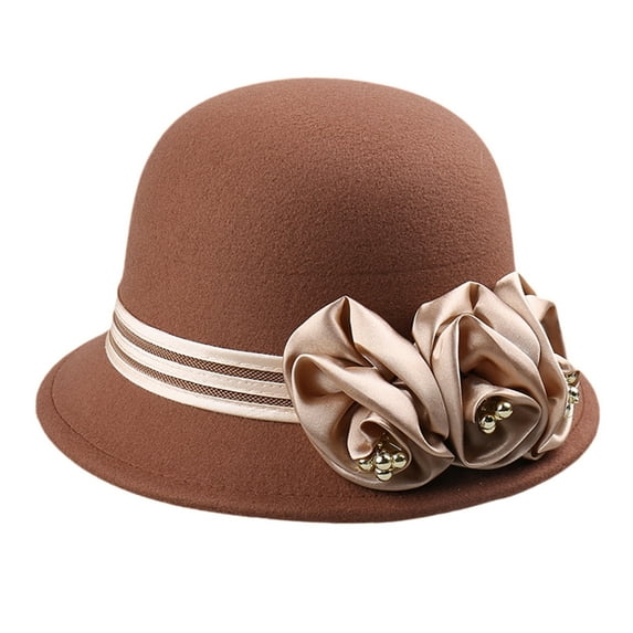 Yokua Wool Dome Hat Women Flower Bowler Hat Formal Dress Hat 20s Flapper Headwear