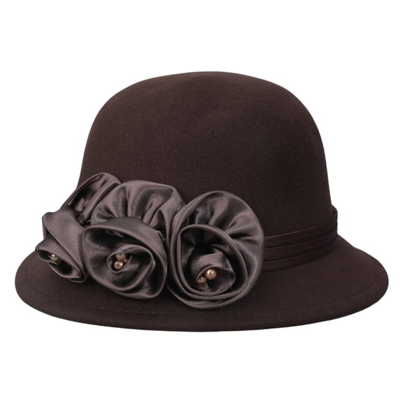 Yokua Wool Dome Hat Women Flower Bowler Hat Formal Dress Hat 20s Flapper Headwear