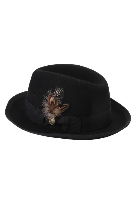Wool Jazzs Cap Flat Top Hat Hippies Cap Feathers Fedora Hat Stage Show Headwear