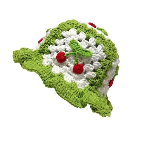 Yokua Woolen Yarn Cap Girls Bonnet Y2K Crochet Cherry Hat Adult Headdress Cute Hat