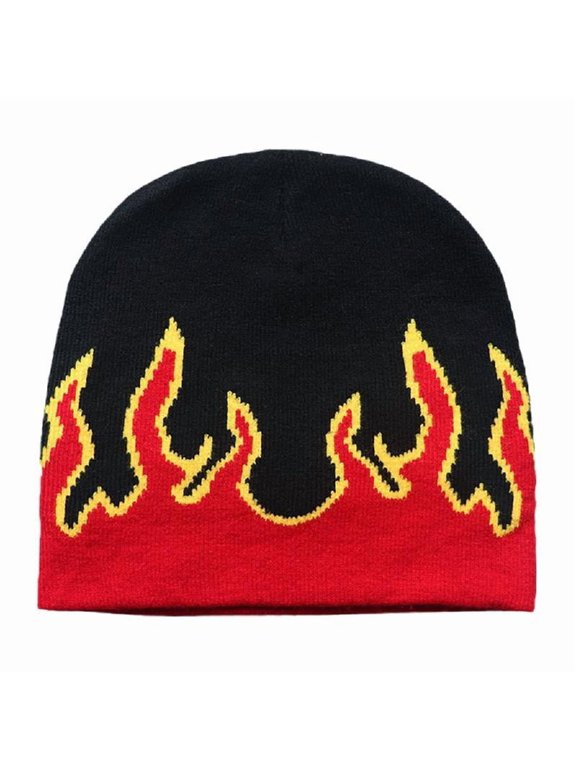 Y2K Beanies Knit Beanie Hat Flame Beanie Flame Skull Cap Skullies Beanie