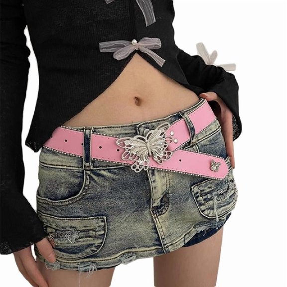 Yokua Y2K Waist Belt Cool Girls Butterfly Buckle Belt for Shorts Women Accessories