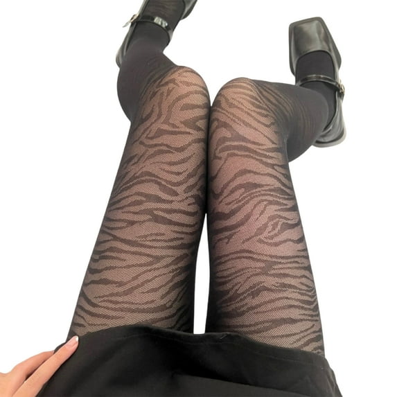 Yokua Zebras Print Tights Hosiery for Women Jacquard Sheer Mesh Pantyhose Stockings