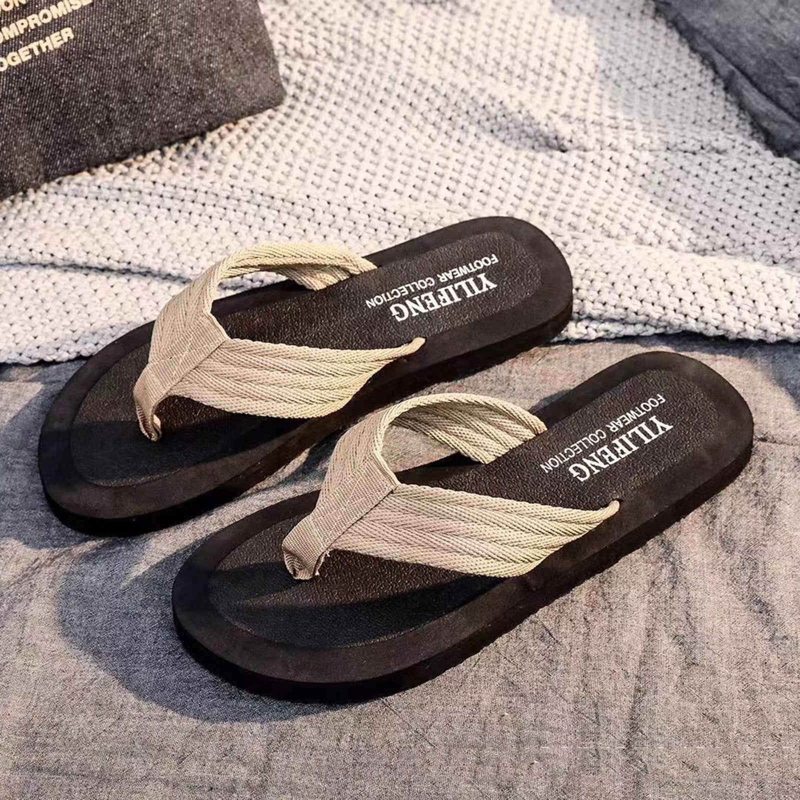 Yolai Men Shoes Fashion Beach Flip Flops Flat Toe Sandwich Beach Flip Flops for Men
