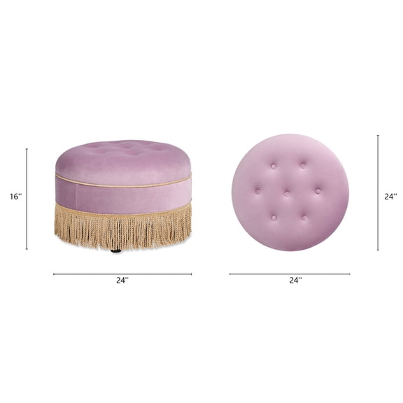 Yolanda 24" Round Upholstered Accent Ottoman,Lavender Velvet,Purple Velvet Furniture Primary Living Space Ottomans