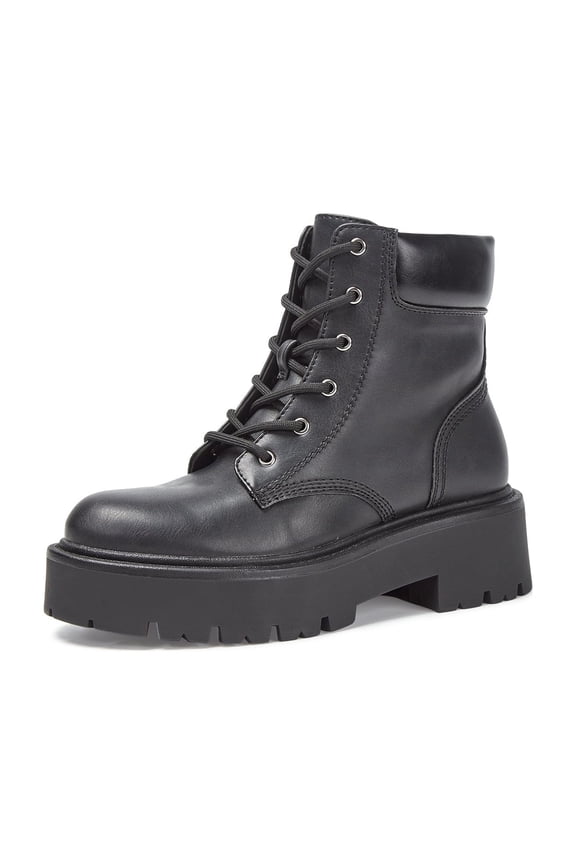 Lace-up Combat Boots Ankle Bootie for Women-Water-Resistant Side Zip Platform Lug Sole Boots