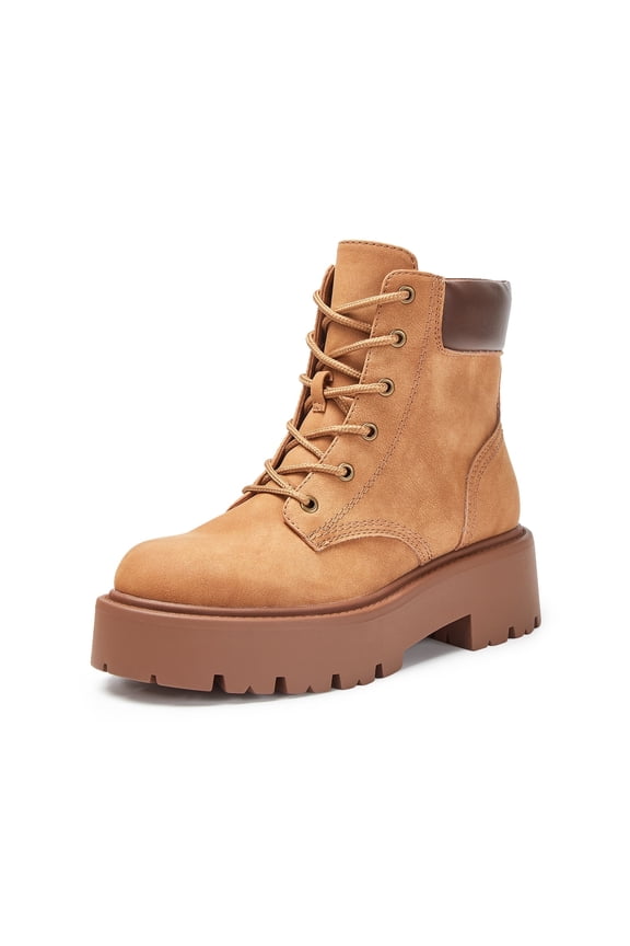 Lace-up Combat Boots Ankle Bootie for Women-Water-Resistant Side Zip Platform Lug Sole Boots