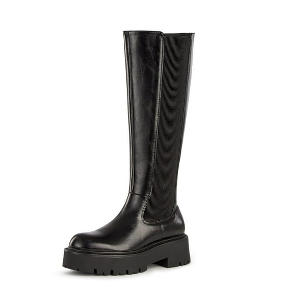 Yolanda Zula Women's Knee High Boot Comfortable Platform Lug Sole Round Toe Side Zipper Fashion Dress Boots