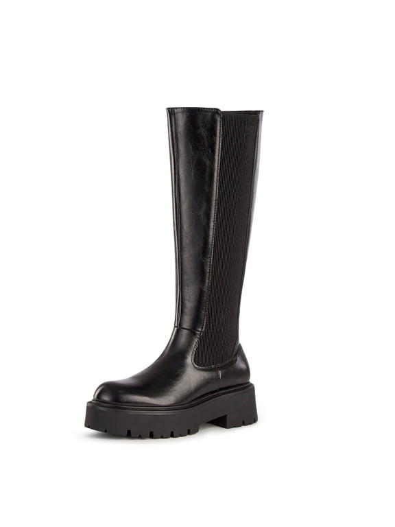 Women's Knee High Boot Comfortable Platform Lug Sole Round Toe Side Zipper Fashion Dress Boots