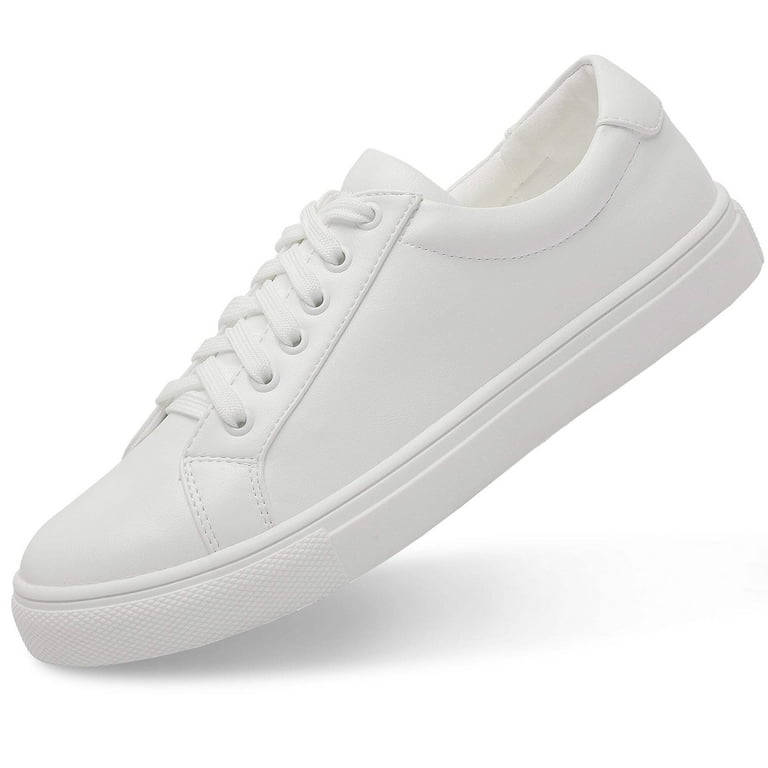 Women's Pure White Fashion Sneakers: Casual Lace-up Low Top Flat
