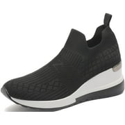 Yolanda Zula Black Wedge Sneakers for Women Slip on Knit Mesh Shoes Breathable Sock Shoes