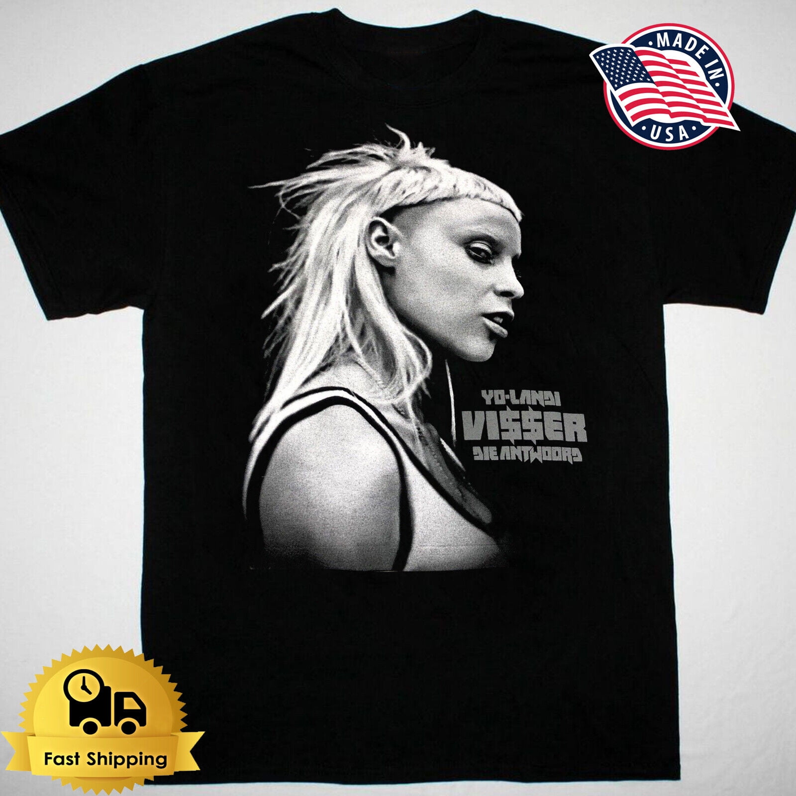 【驚きの値段で】 Visser Yolandi Die S Sizes All Cotton Black T-shirt Antwoord ミュージシャン