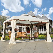 Yoleny 10’ x 12’ Outdoor Canopy Gazebo Double Roof Patio Steel Frame with Netting Shade Off-White