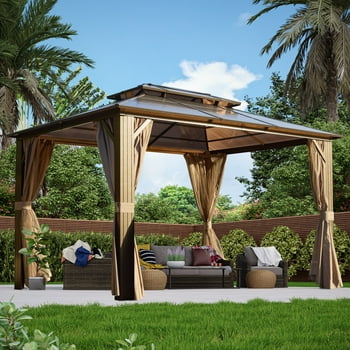 Yoleny 10'x13' Outdoor Hardtop Gazebo with Polycarbonate Double Roof