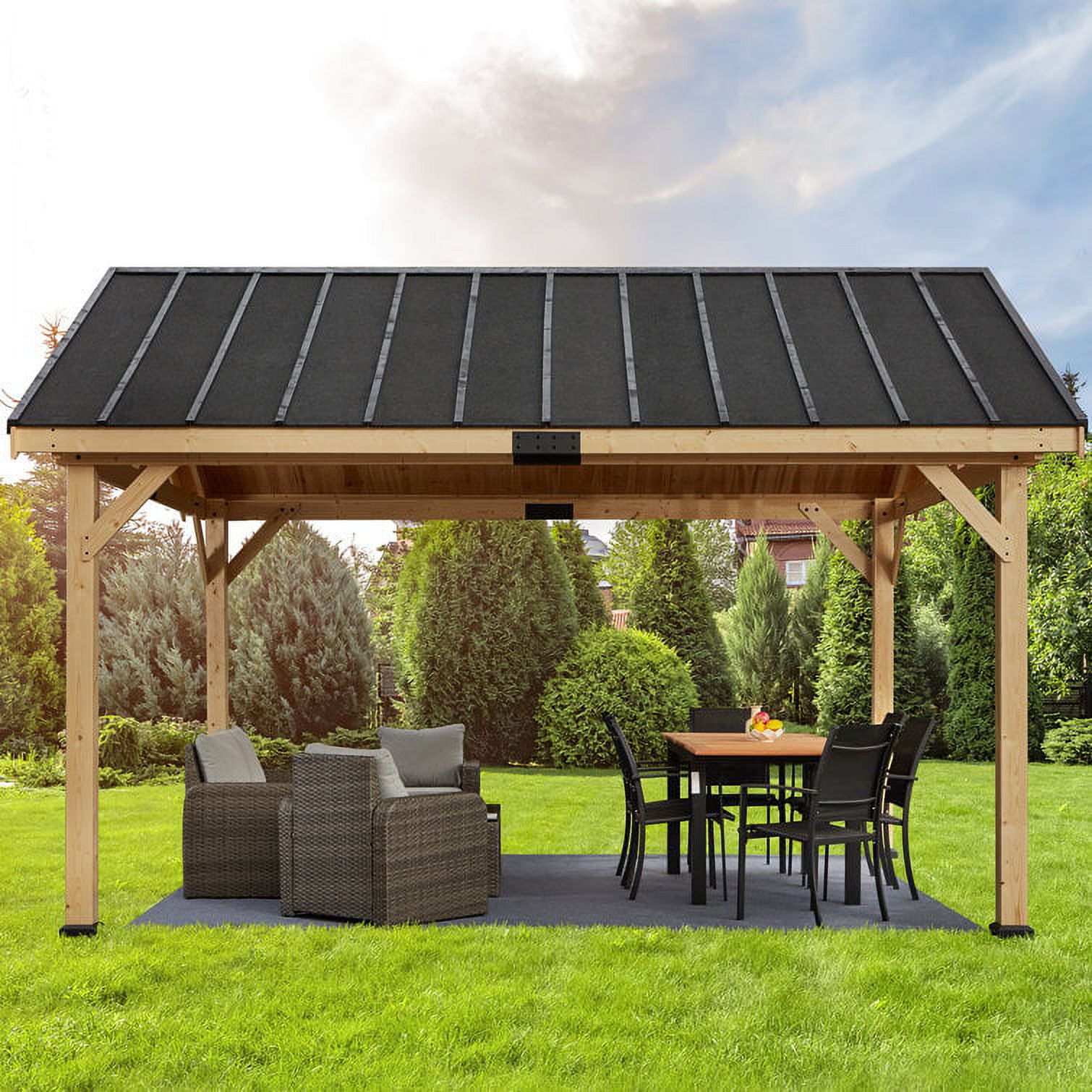 Yoleny 13X16 Ft Hardtop Gazebo, Spruce Wood Solid Wood Gazebo