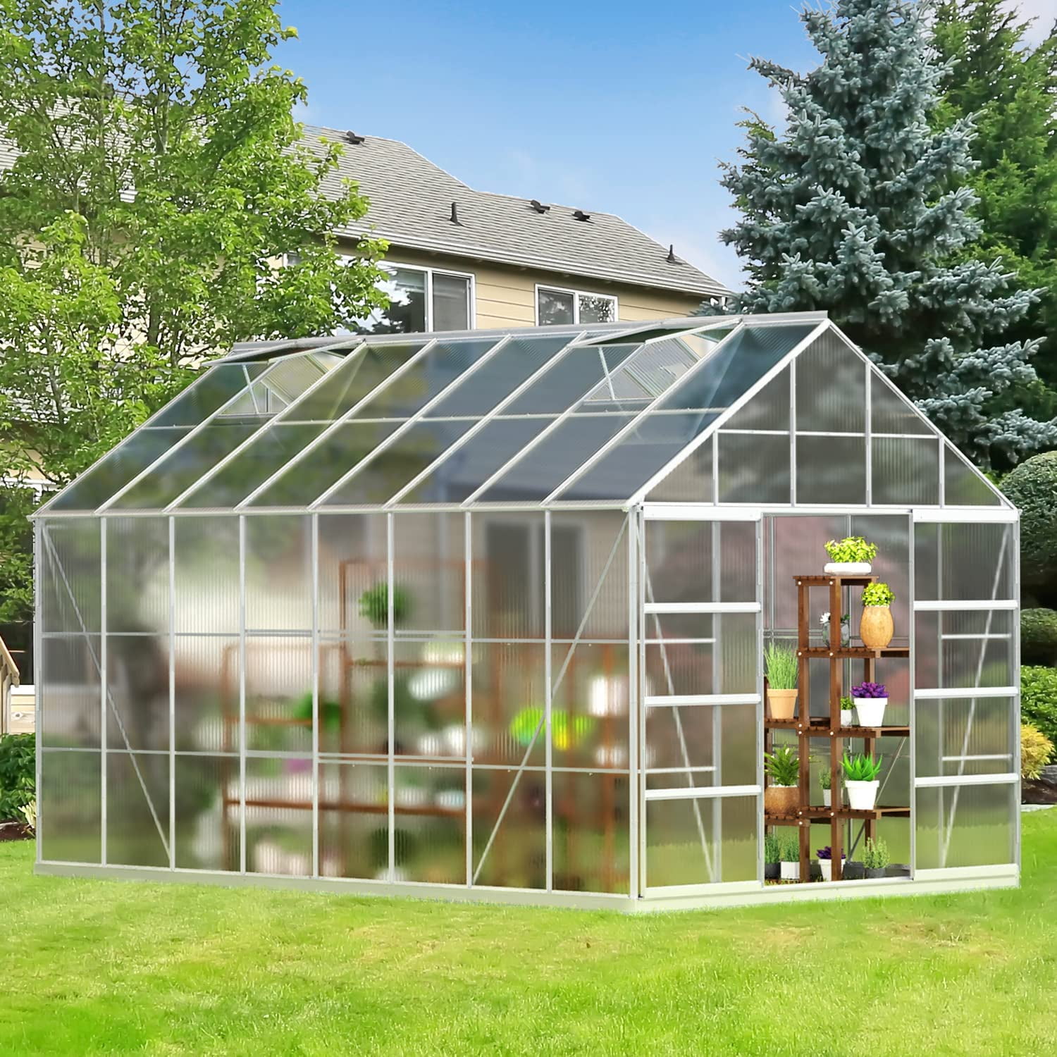 Yoleny 16' x 10' x 10.3' Outdoor Walkin Hobby Greenhouse for Plants