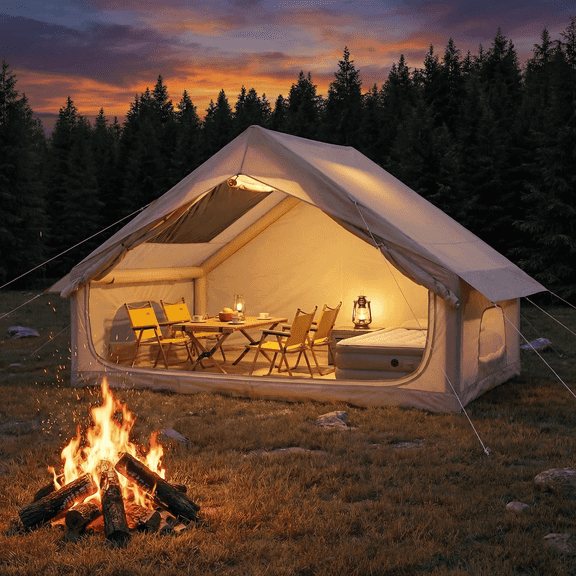 Yoleny 2-4 Person Inflatable Tent House for Camping, Quick Setup in 2 Minutes with Hand Pump, 4-Season Waterproof Windproof Oxford Blow Up Tent