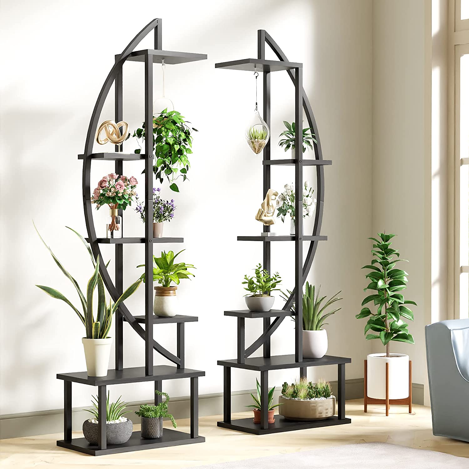 Yoleny 6 Tier Metal Plant Stand Rack of 2 Indoor Multiple Stand Holder Shelf Planter Display for