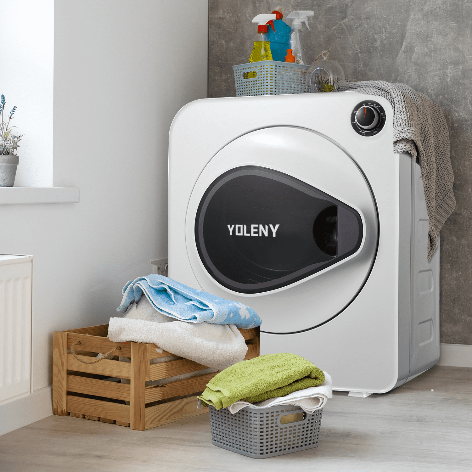 Yoleny Electric Compact Laundry Dryer, 13.2 lbs Load Stainless Steel Portable Dryer with Exhaust Pipe, Clothes Dryer for Apartments, White