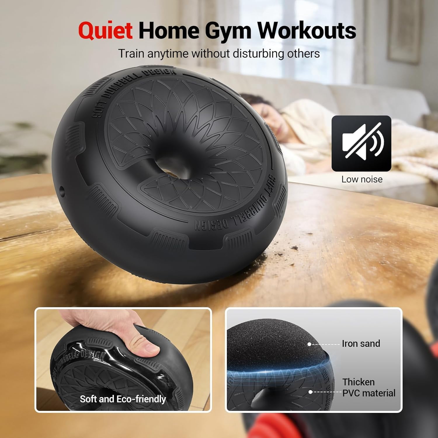 Yoleo 5-in-1 Adjustable Dumbbell Set with Silent Anti-Collision Plates, Connector Bar & Push-up Stand for Home Gym