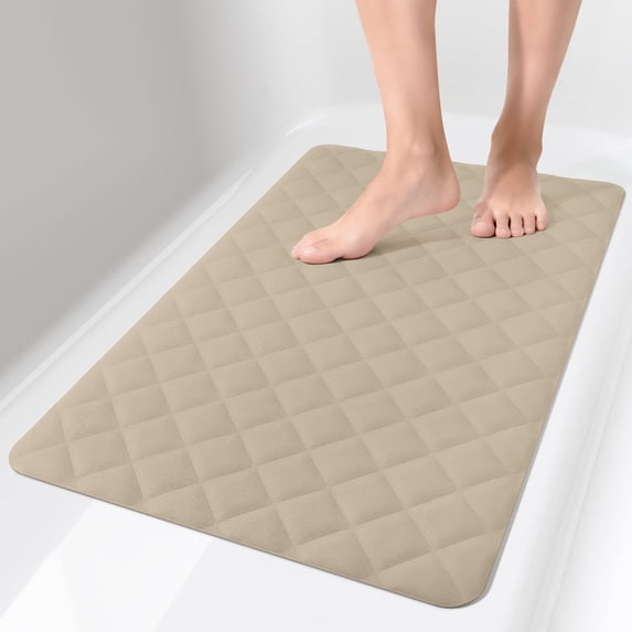 Yolife Non-Slip Bathtub Mat 27.5"x17", Anti-Fatigue Grid Pattern & Suction Cups, Natural Rubber for Shower Tub, Machine Washable (Light Brown)