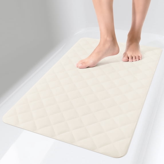 Yolife Non-Slip Bathtub Mat 27.5"x17", Anti-Fatigue Grid Pattern & Suction Cups, Natural Rubber for Shower Tub, Machine Washable (Beige)