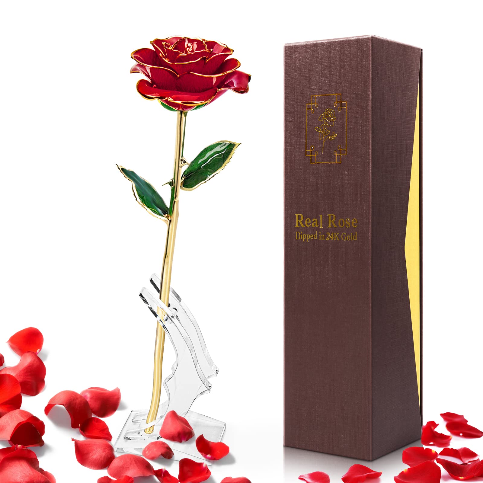 Forever Rose Dipped In Platinum - Real Preserved Rose In Glass Vase & Gift Box, Eternal Romantic Gift For Her