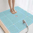 thumbnail image 1 of Yolife 27" x 27" Square Shower Mat, Non-Slip TPE Bath Mat with Drain Hole & Suction Cups, Machine Washable Soft Floor Mat for Tub or Stall,Blue, 1 of 8