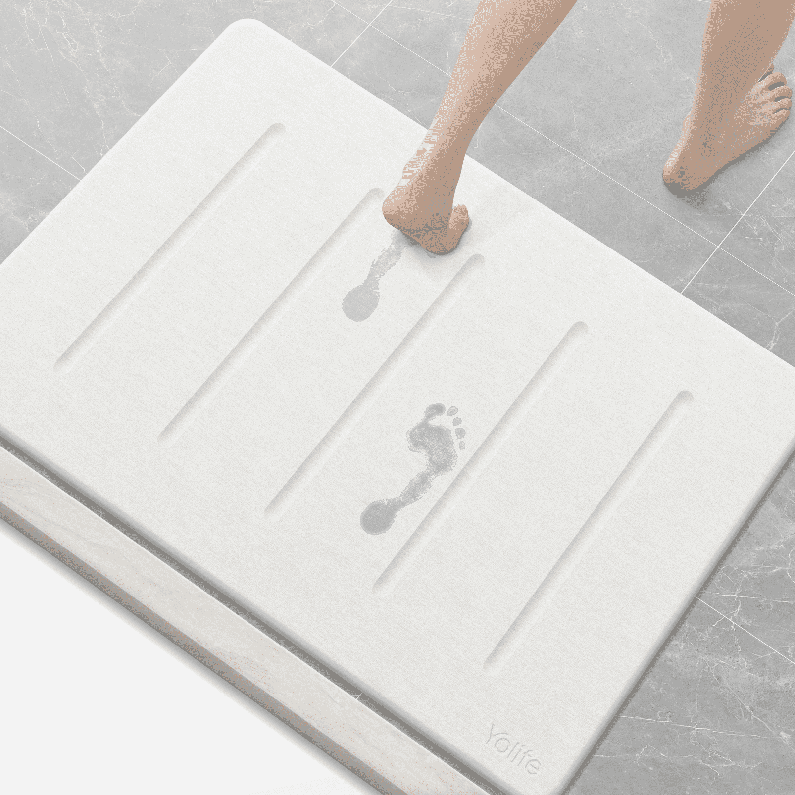 Yolife 32"x20" Diatomite Bath Mat, Super Absorbent Quick-Dry Bathroom Rug, Non-Slip Natural Diatomaceous Earth Mat for Shower, Kitchen, Entryway, Easy to Clean,White
