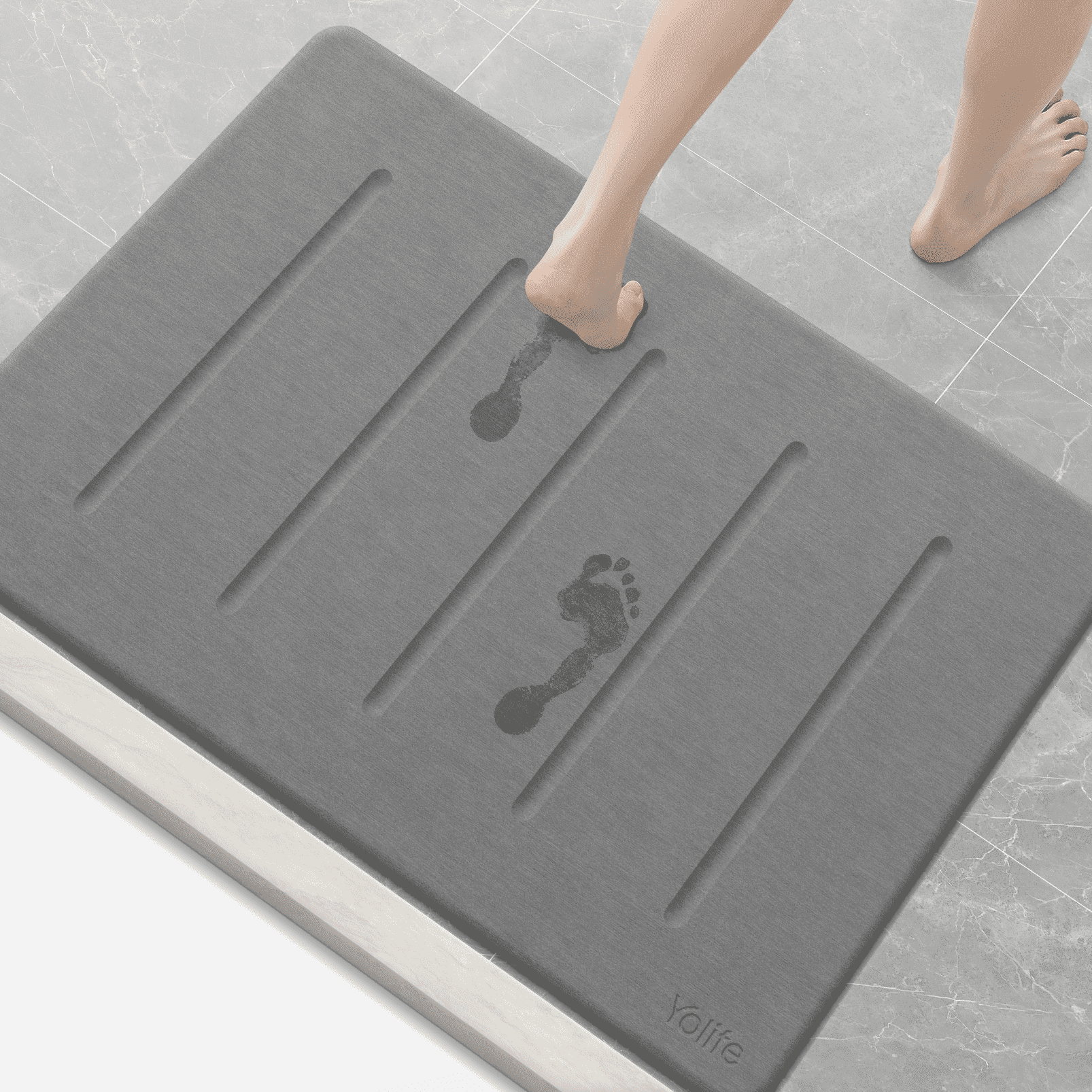 Yolife 32"x20" Diatomite Bath Mat, Super Absorbent Quick-Dry Bathroom Rug, Non-Slip Natural Diatomaceous Earth Mat for Shower, Kitchen, Entryway, Easy to Clean,Dark Grey