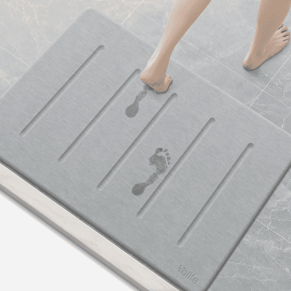 Yolife 32"x20" Diatomite Bath Mat, Super Absorbent Quick-Dry Bathroom Rug, Non-Slip Natural Diatomaceous Earth Mat for Shower, Kitchen, Entryway, Easy to Clean,Light Grey