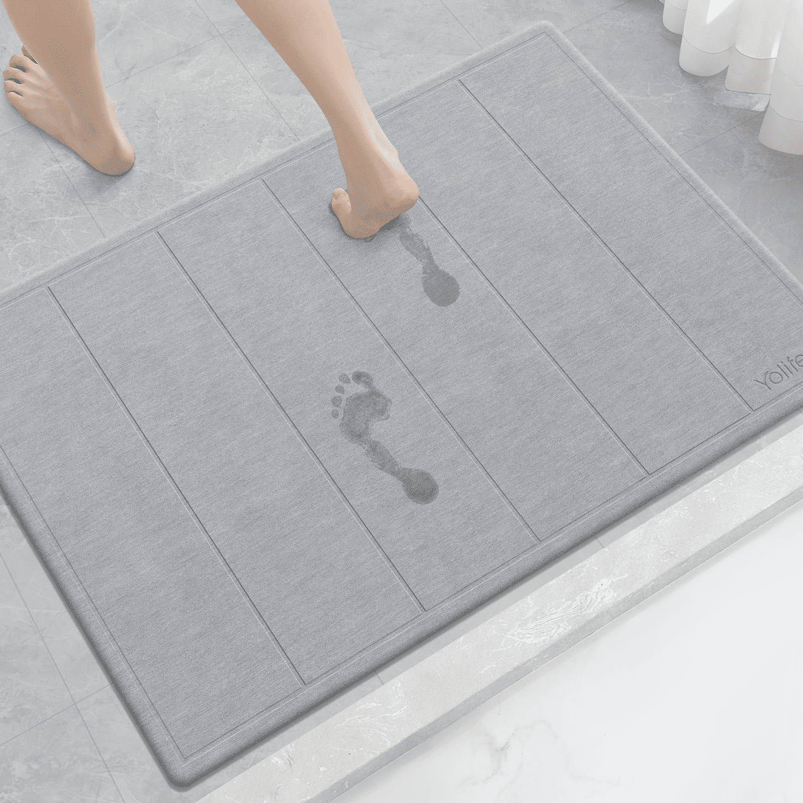 Yolife 32"x20" Diatomite Bath Mat, Super Absorbent Quick-Dry Bathroom Rug, Non-Slip Natural Diatomaceous Earth Mat for Shower, Kitchen, Entryway, Easy to Clean,Light Grey