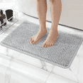 thumbnail image 1 of Yolife Non-Slip Grass Bath Mat with Strong Suction Cups, 25.6"x13.4" Quick-Drain Shower Floor Mat for Foot Scrubbing & Massage, Light Grey, 1 of 8
