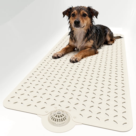 Yolife Non-Slip TPE Bathtub Mat with Hair Catcher, 39" x 17" Shower Mat for Inside Tub │ Large Drain Holes, Machine Washabl,Beige