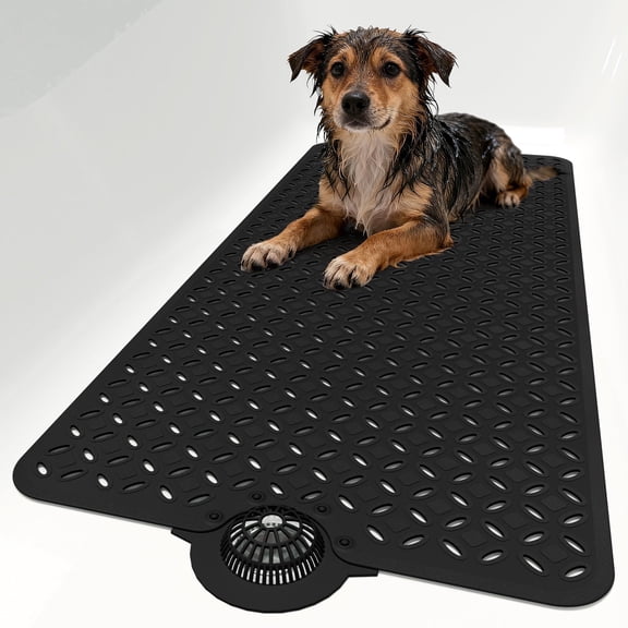 Yolife Non-Slip TPE Bathtub Mat with Hair Catcher, 39" x 17" Shower Mat for Inside Tub │ Large Drain Holes, Machine Washabl,Black