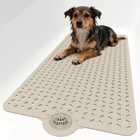 Yolife Non-Slip TPE Bathtub Mat with Hair Catcher, 39" x 17" Shower Mat for Inside Tub │ Large Drain Holes, Machine Washabl,Light Brown
