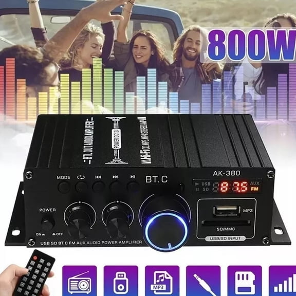 Yolispa 800W 2 Channel Bluetooth Amplifier with LCD Digital Display Stereo Receiver, Stereo Amp for Home Theater Car RV,USB/SD Card/RCA/Mic/FM