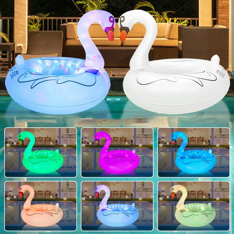 Yolispa Inflatable Swan Ride on Pool Float Large Inflatable Pool Floaties with Solar Powered LED Color Changing Lights Blow up with Fast Valves