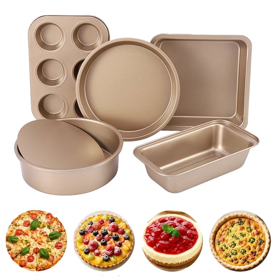 Yolispa Nonstick Bakeware Set, 5-Piece Toaster Oven Pans Bakeware Set Includes Nonstick Cake Pans/Loaf Pan/Cupcake Pan/Pizza Pan/Cookie Pan, Carbon Steel Baking Pan Set