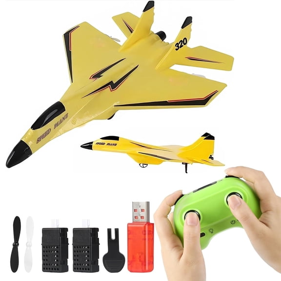Yolispa RC Plane for Kids, 2.4Ghz Remote Control Airplane Toy with Colorful LED Lights, Foam RC Plane Ready to Fly Toy for Kids Adult Beginner, Yellow