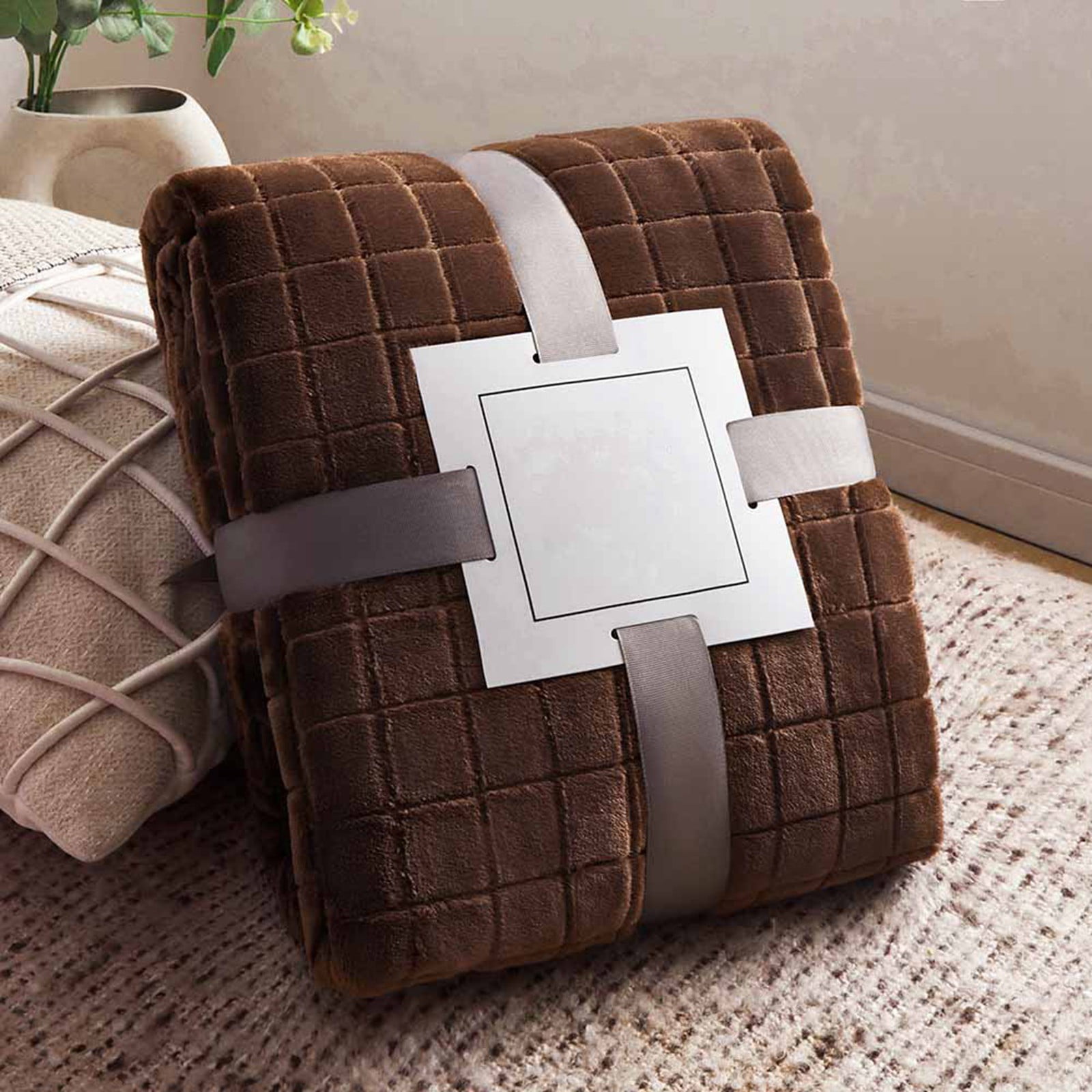 Yolmart Checkered Blanket Mahjong Block Thickened Jacquard Coral