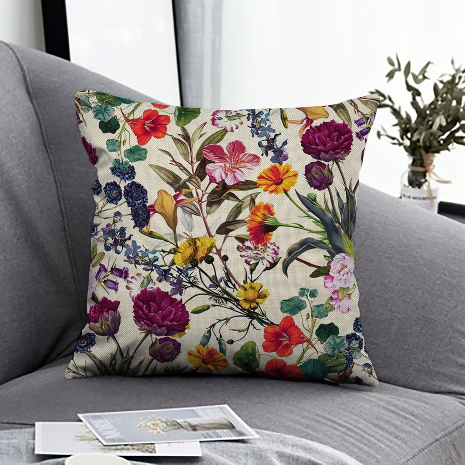 Yolmart Linen Pillow Case Vintage Flower Cushion Night Rose Print