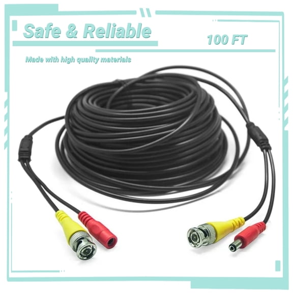 Yolmary 100ft Video and Power BNC Cable Compatible with CCTV Security Cameras Compatible with Defender Cameras
